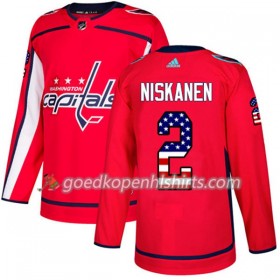 Washington Capitals Matt Niskanen 2 Adidas 2017-2018 Rood USA Flag Fashion Authentic Shirt - Mannen